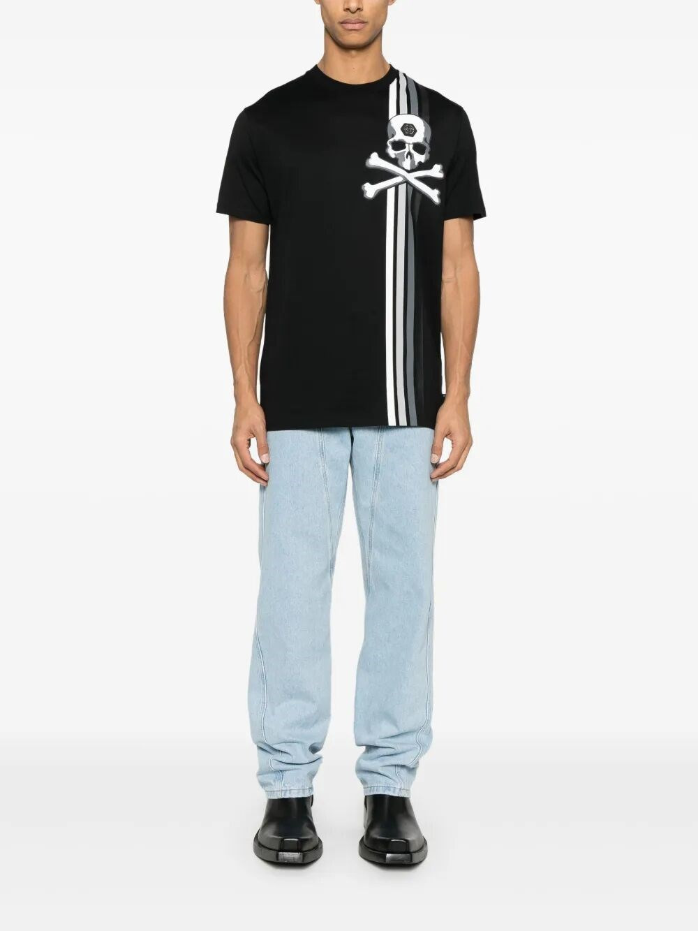 `Skull&Bones` Short Sleeve Round-Neck Stripes T-Shirt - 2