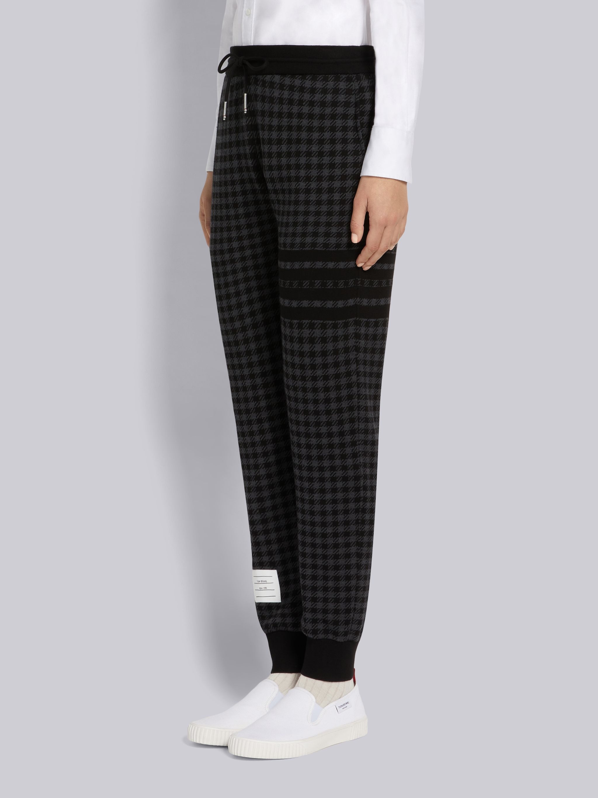Black Cotton Gunclub Check Jacquard Engineered 4-Bar Sweatpants - 2