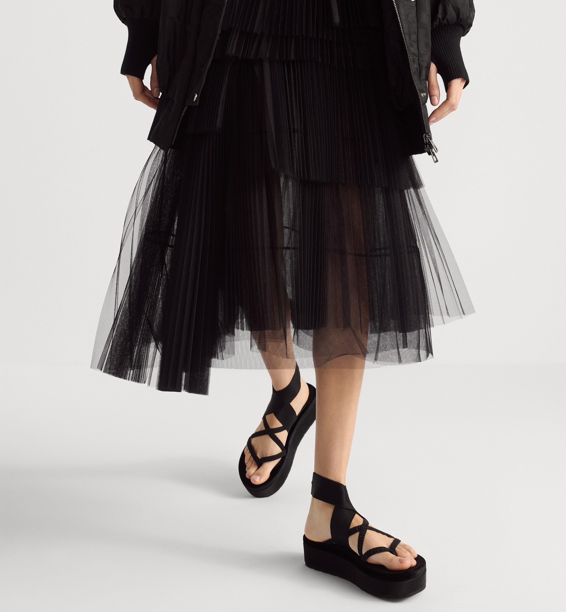 Mid-Length Asymmetric Pleated Skirt - 5