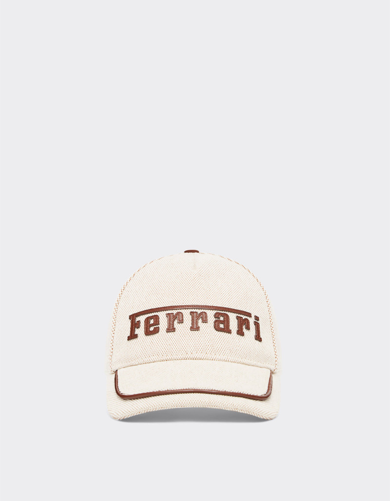 Baseball cap with embroidered Ferrari logo and leather details 1