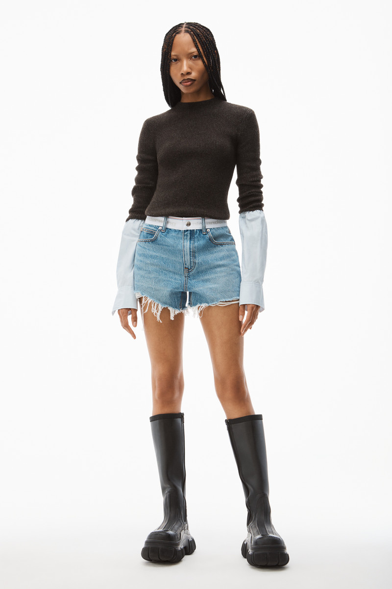 Alexander Wang RIBBED CREWNECK PULLOVER IN CLASSIC YAK outlook