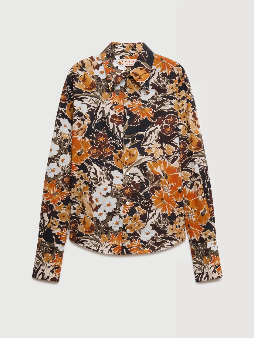 BLACK POPLIN SHIRT WITH EXTREME BOUQUET PRINT - 1