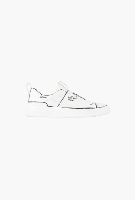 Smooth white leather B-Court sneakers with embossed black Balmain monogram - 1