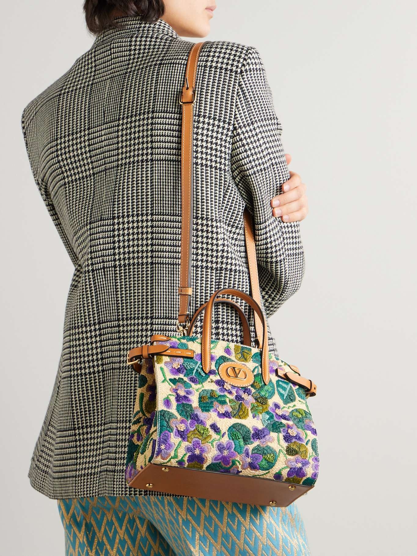 Antibes leather-trimmed raffia tote Multi - 6
