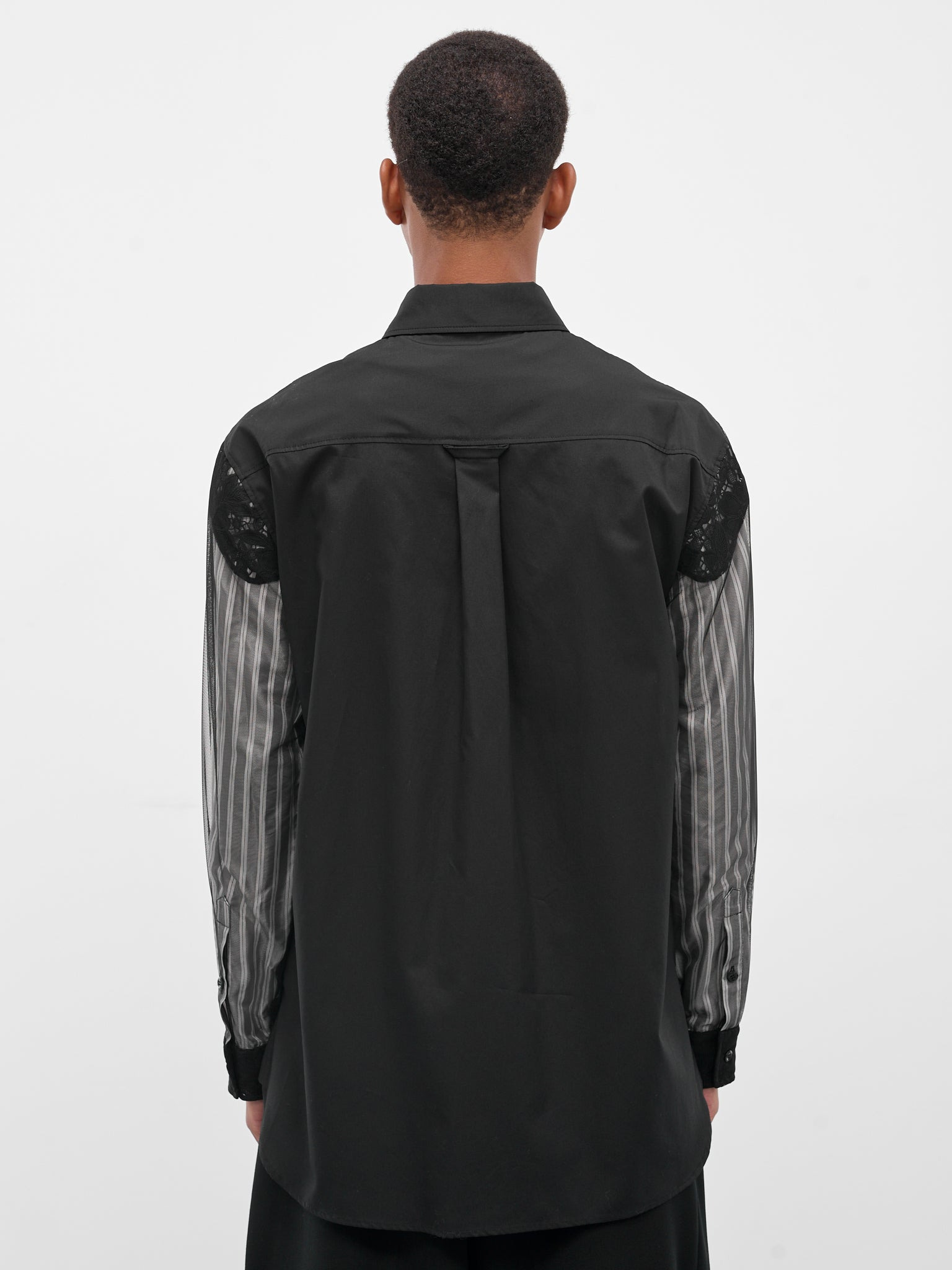 Black Trapped Patchwork Lace Shirt - 3