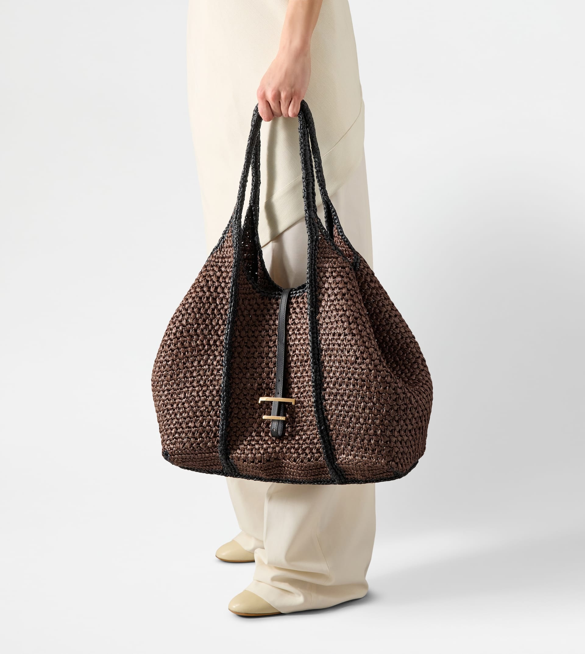 T TIMELESS SHOPPING BAG IN RAFFIA LARGE - BROWN, BLACK - 6