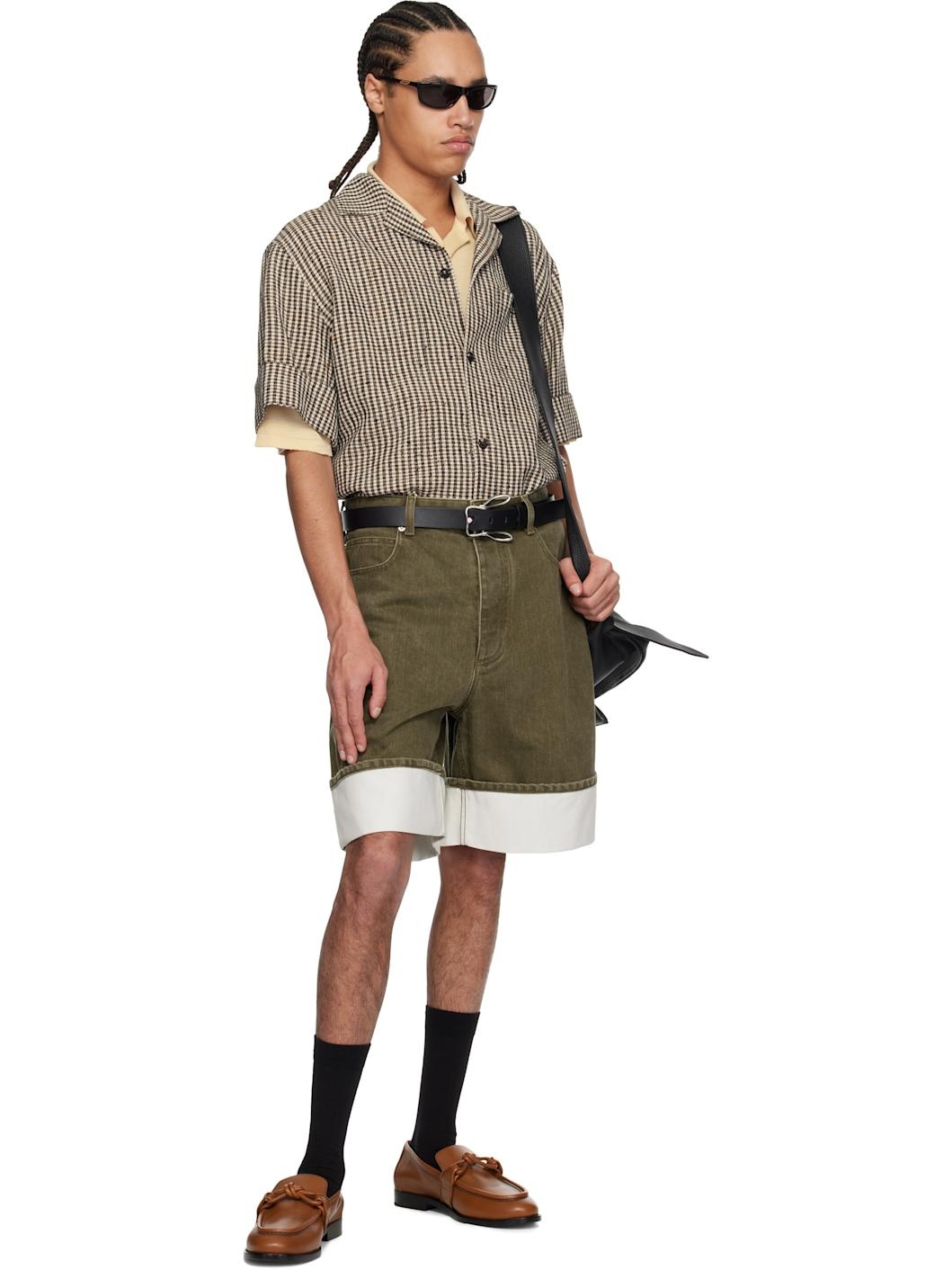 Khaki Colored Denim Shorts - 4