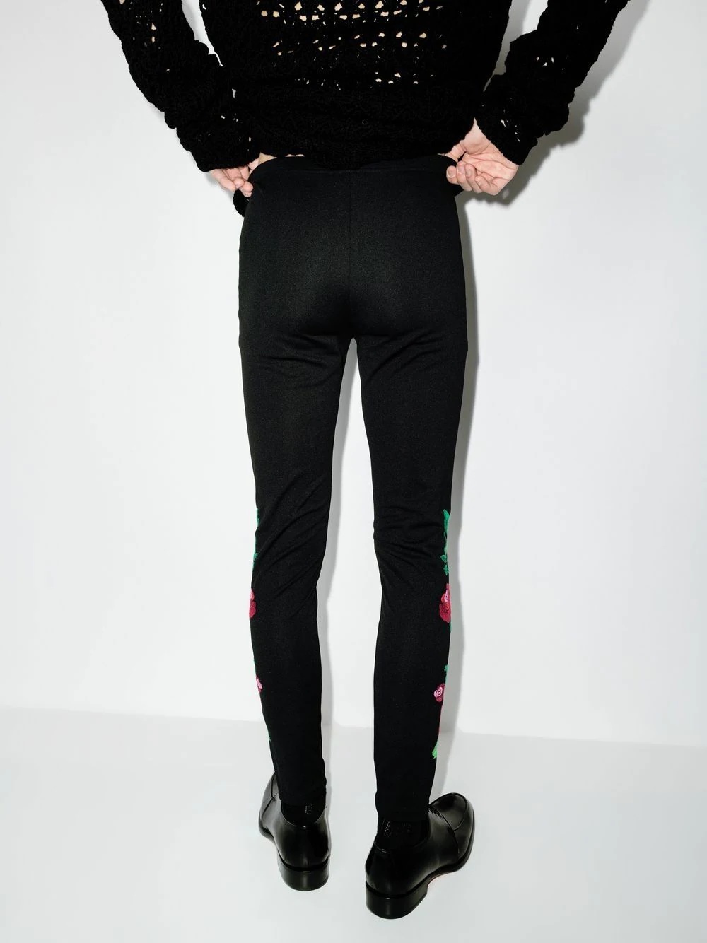 floral-embroidered skinny-cut trousers - 3