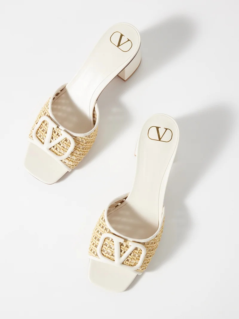 V-Logo 60 leather and faux-raffia mules - 3