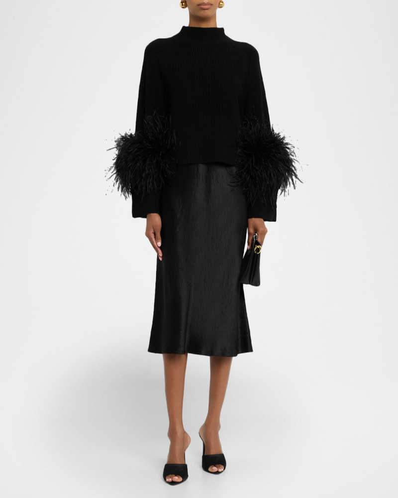 LAPOINTE Mock-Neck Merino Rib Sweater With Feathers outlook