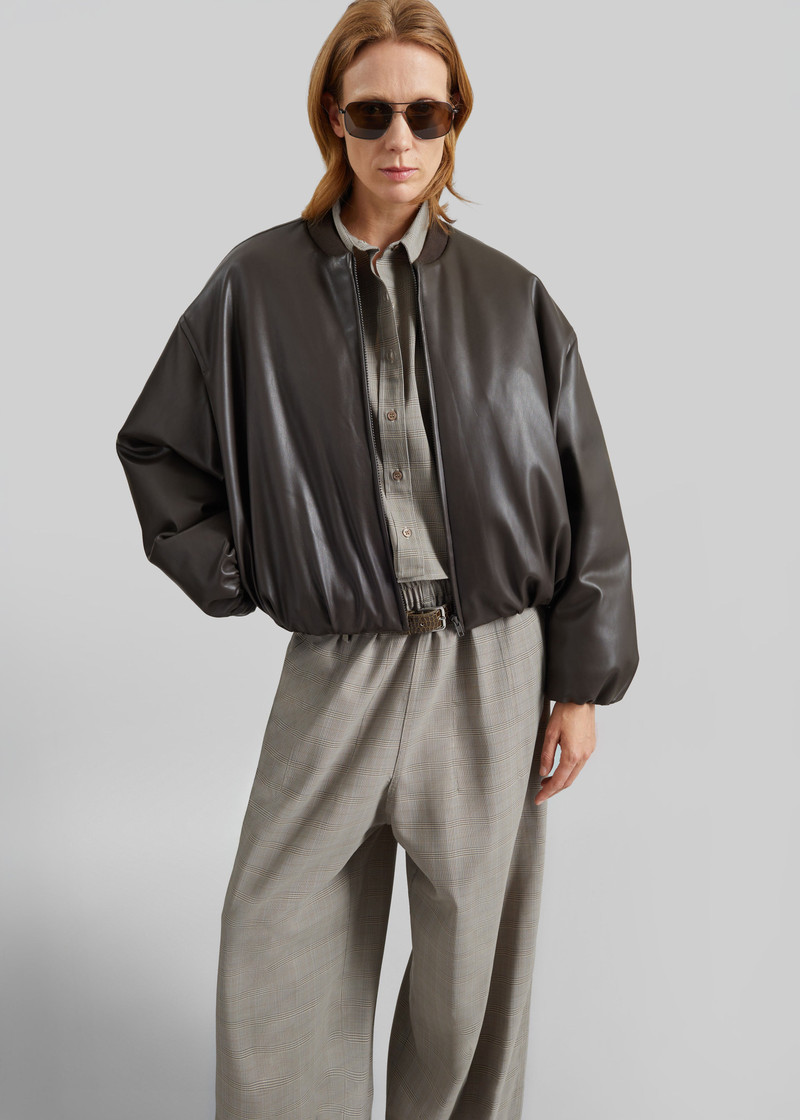 Arolla Faux Leather Draped Jacket - Brown 4