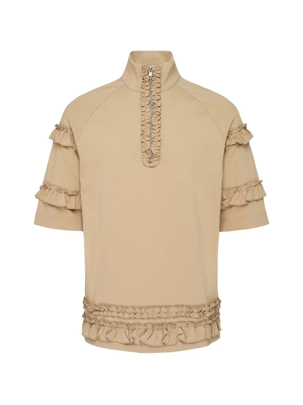 ruffled half-zip T-shirt - 1
