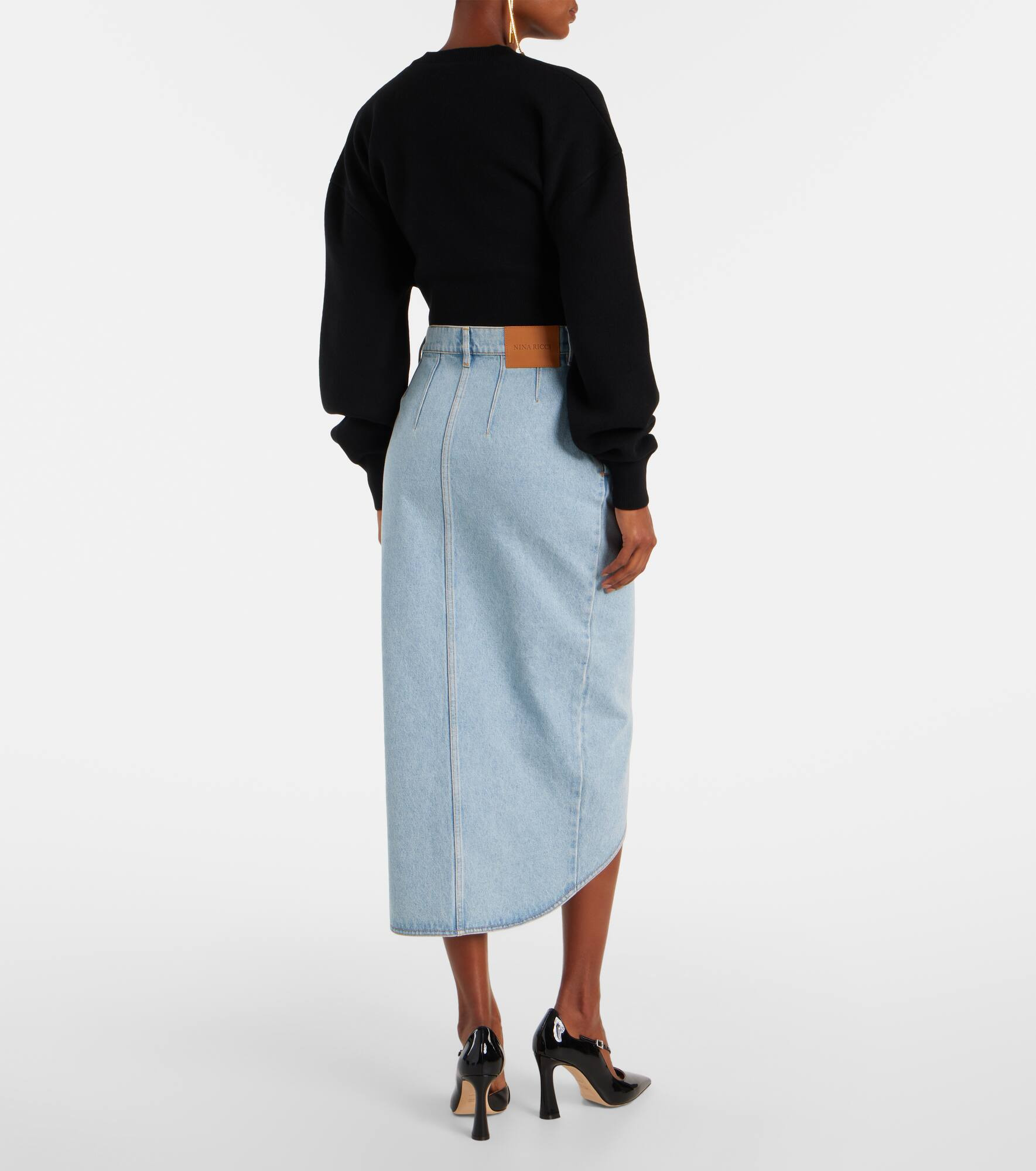 Draped denim midi skirt - 3