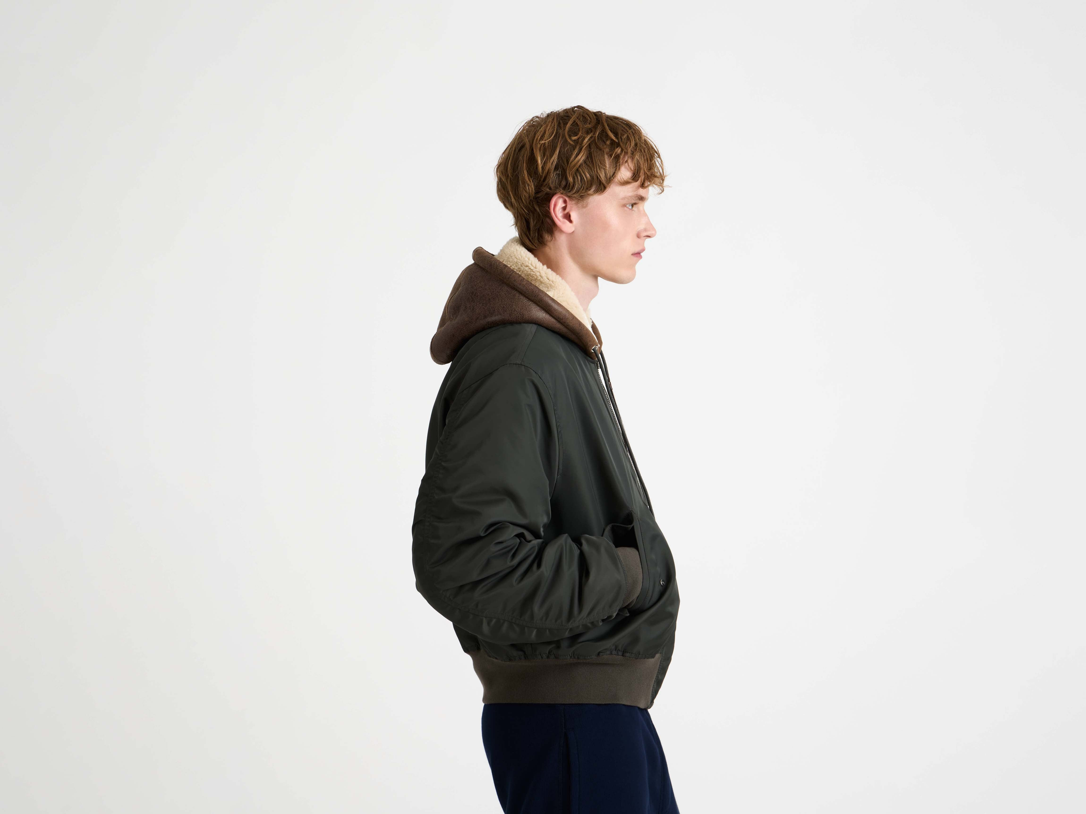 HOODED BOMBER JACKET IN DARK KHAKI - 5