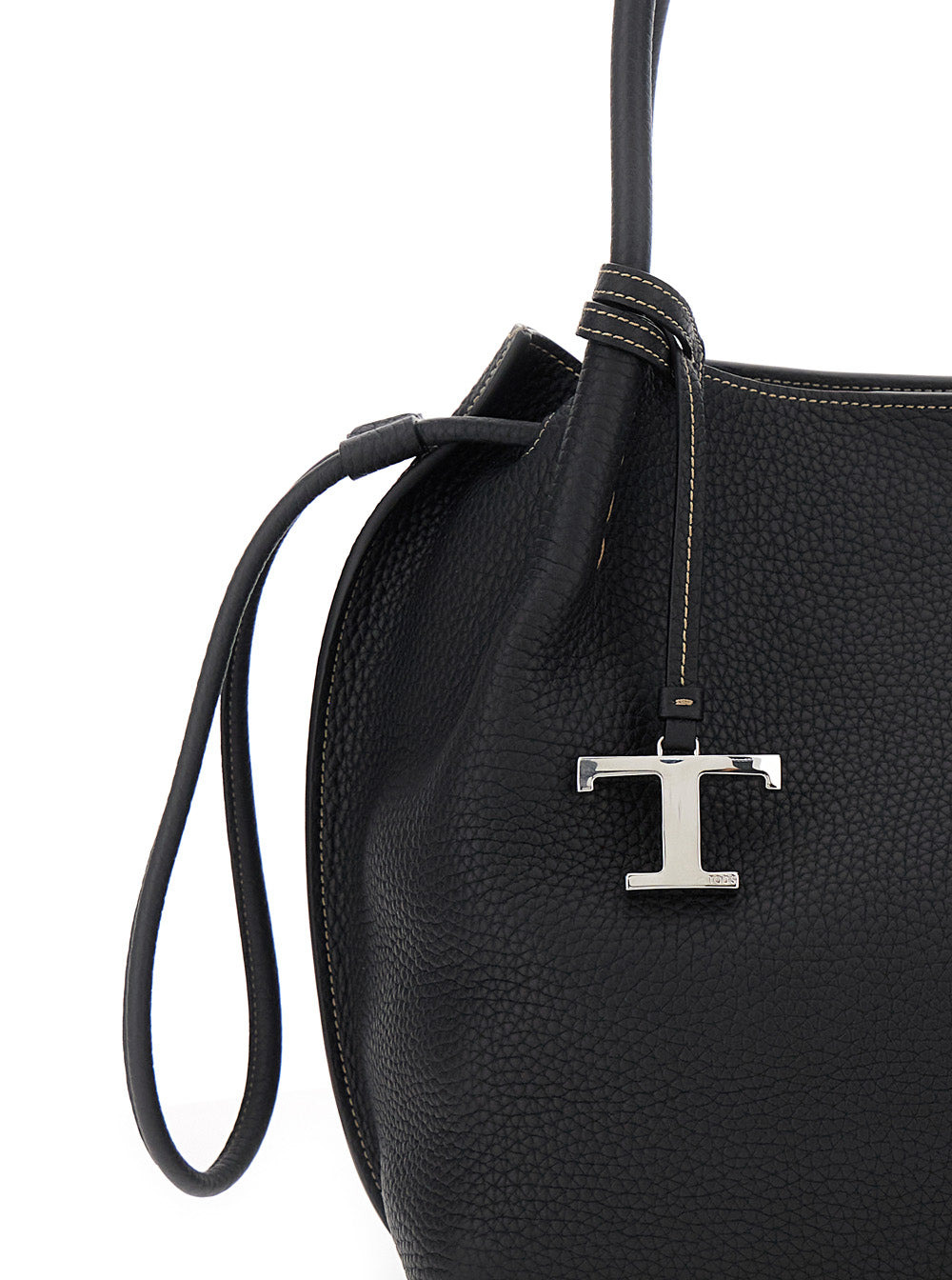 Tod's Women Black Shoulder Bag With Two Top Handles And Drawstring Closure In Grained Leather Woman - 5