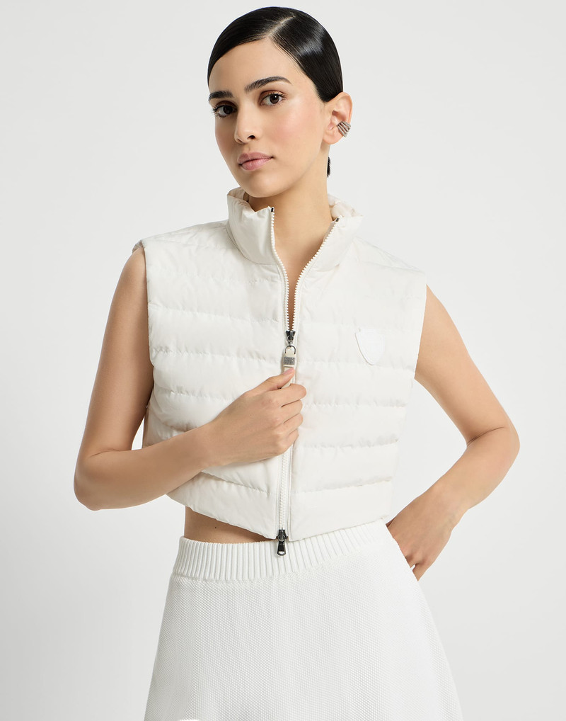 Techno cotton taffeta outerwear jacket with detachable down vest, logo and monili 5