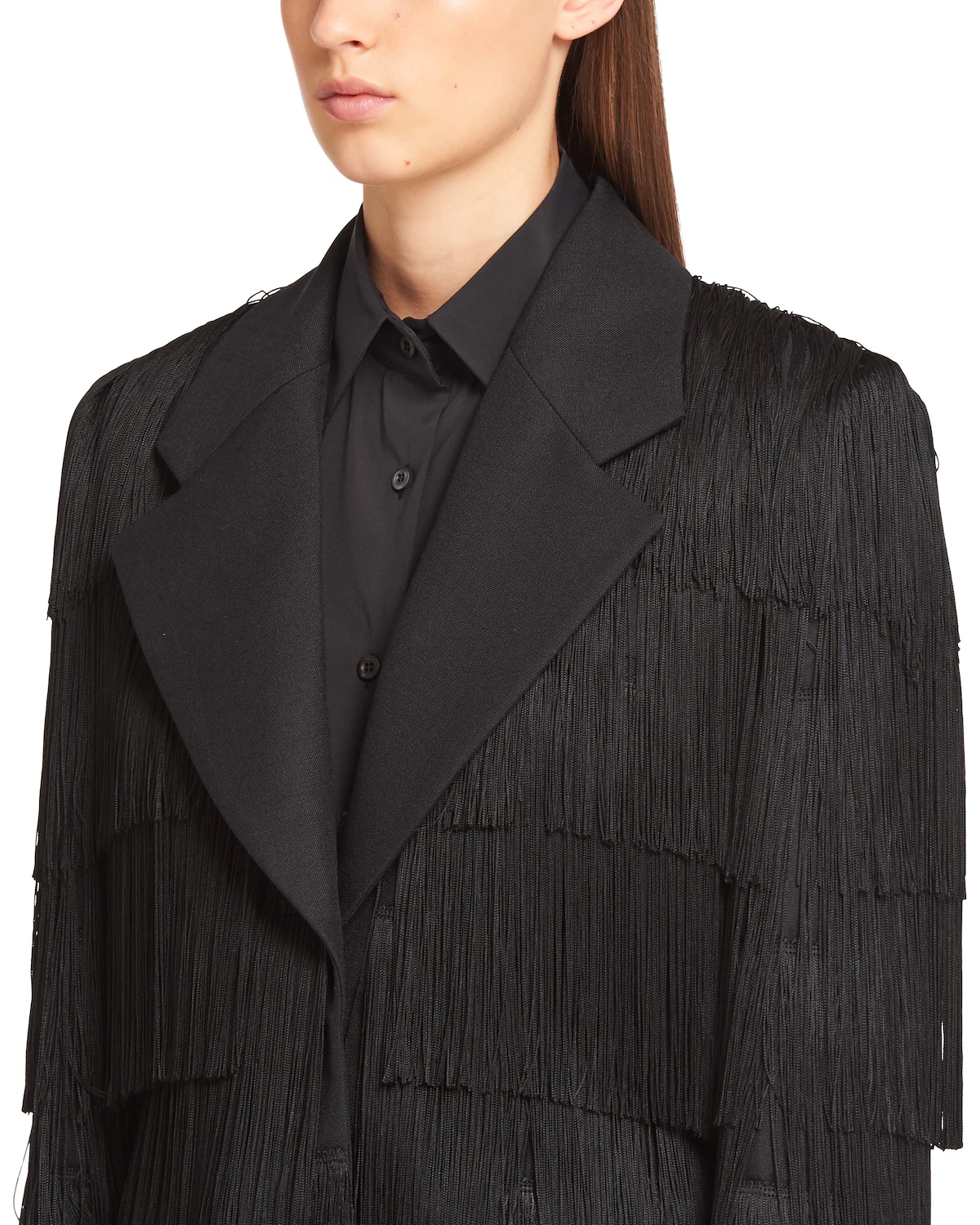 Single-breasted panama mohair jacket with fringe - 5