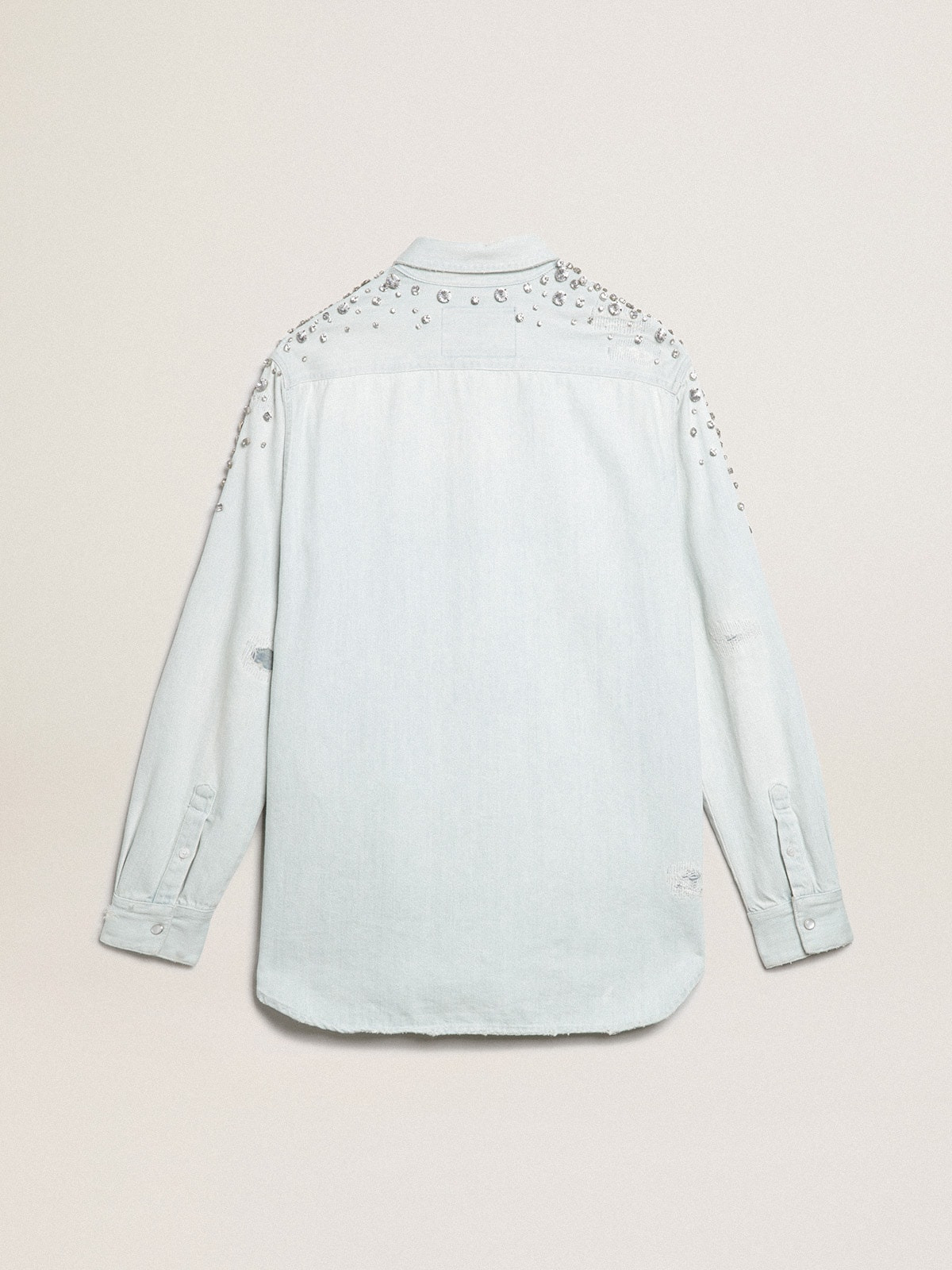 Women's bleached boyfriend shirt with cabochon crystals - 6