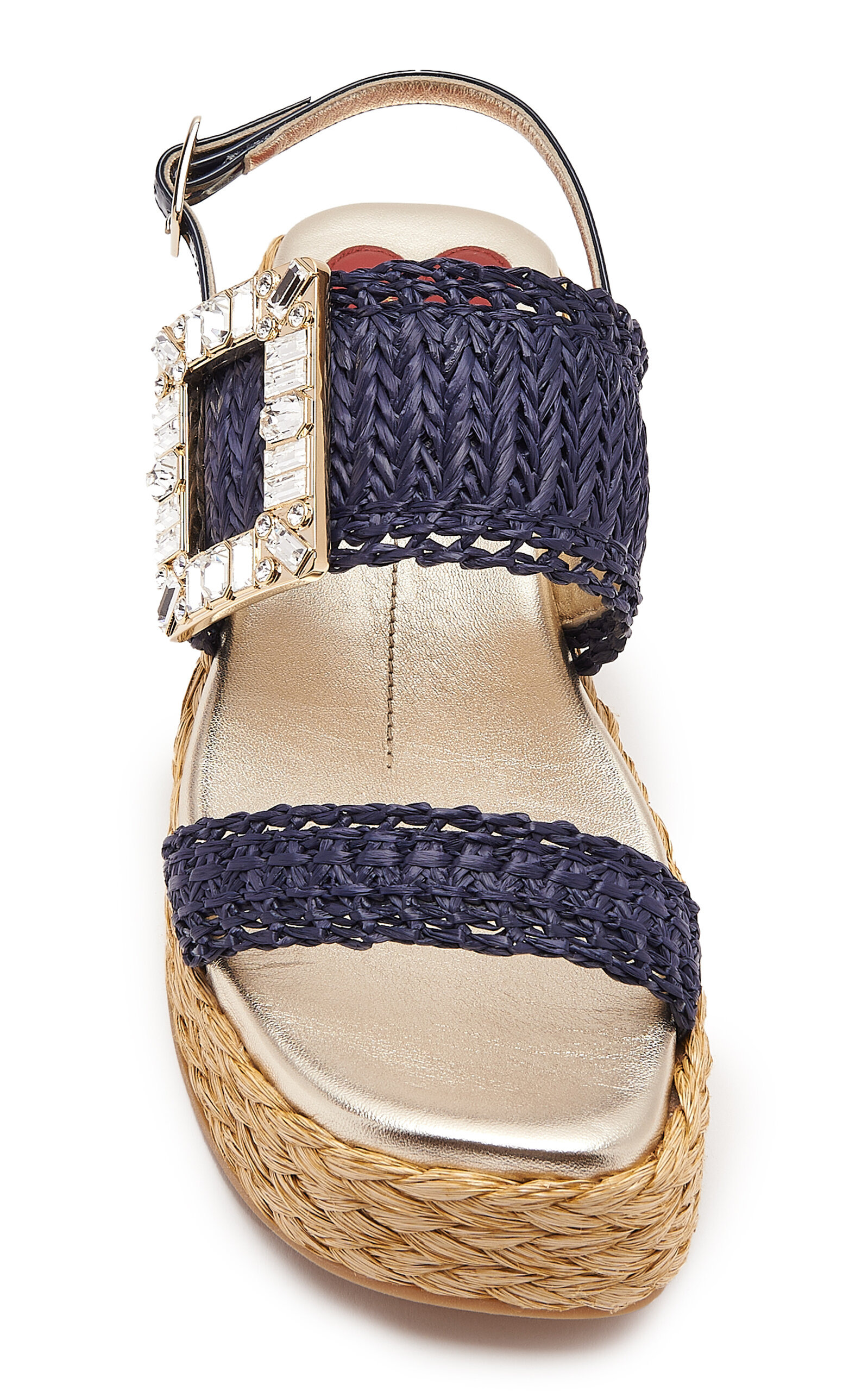 Summer Strass-Embellished Buckle Raffia Platform Sandals navy - 2