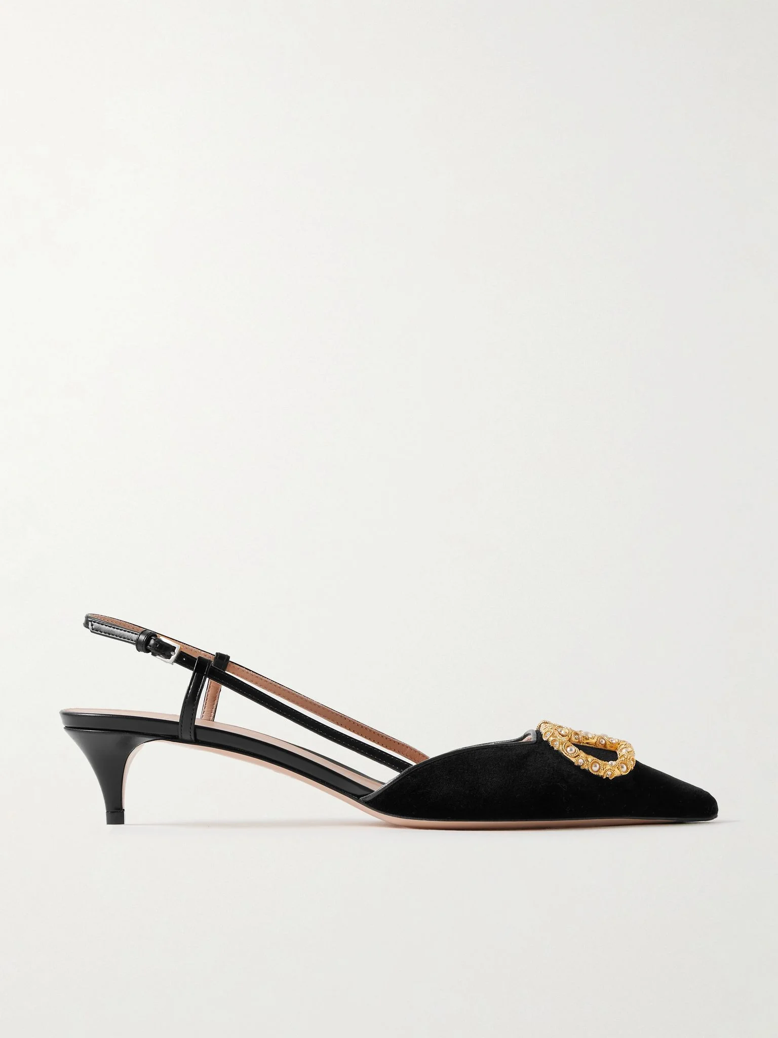 VLogo embellished velvet slingback pumps Black - 1