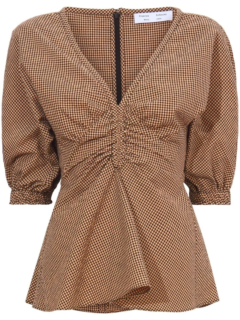 Gingham long sleeve peplum top - 1