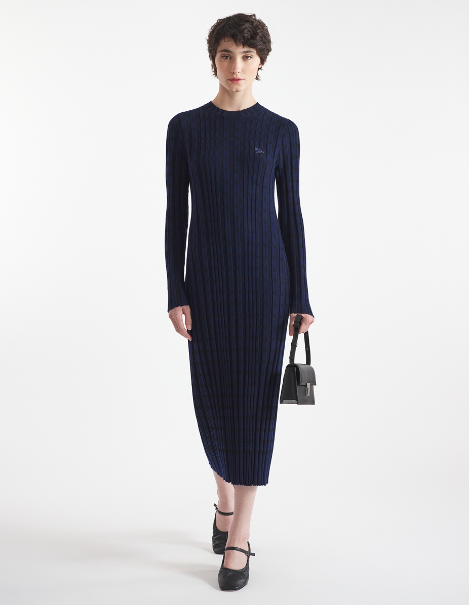 CHECKED RIBBED LONG DRESS - 2