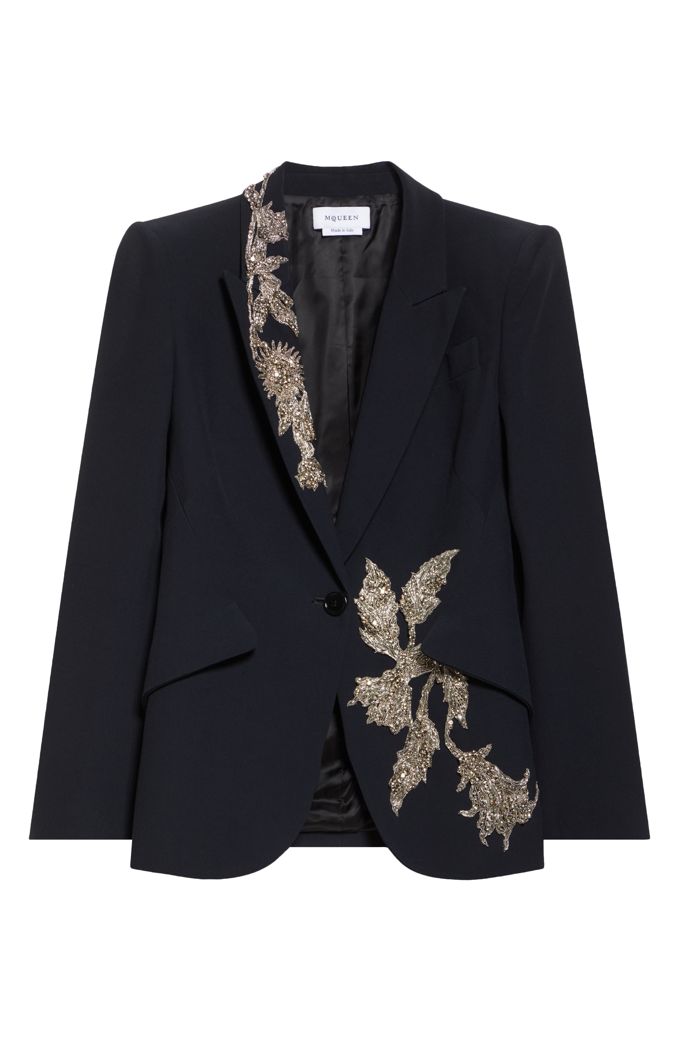McQueen Banshee Embroidery Leaf Crepe Blazer in Black at Nordstrom - 7