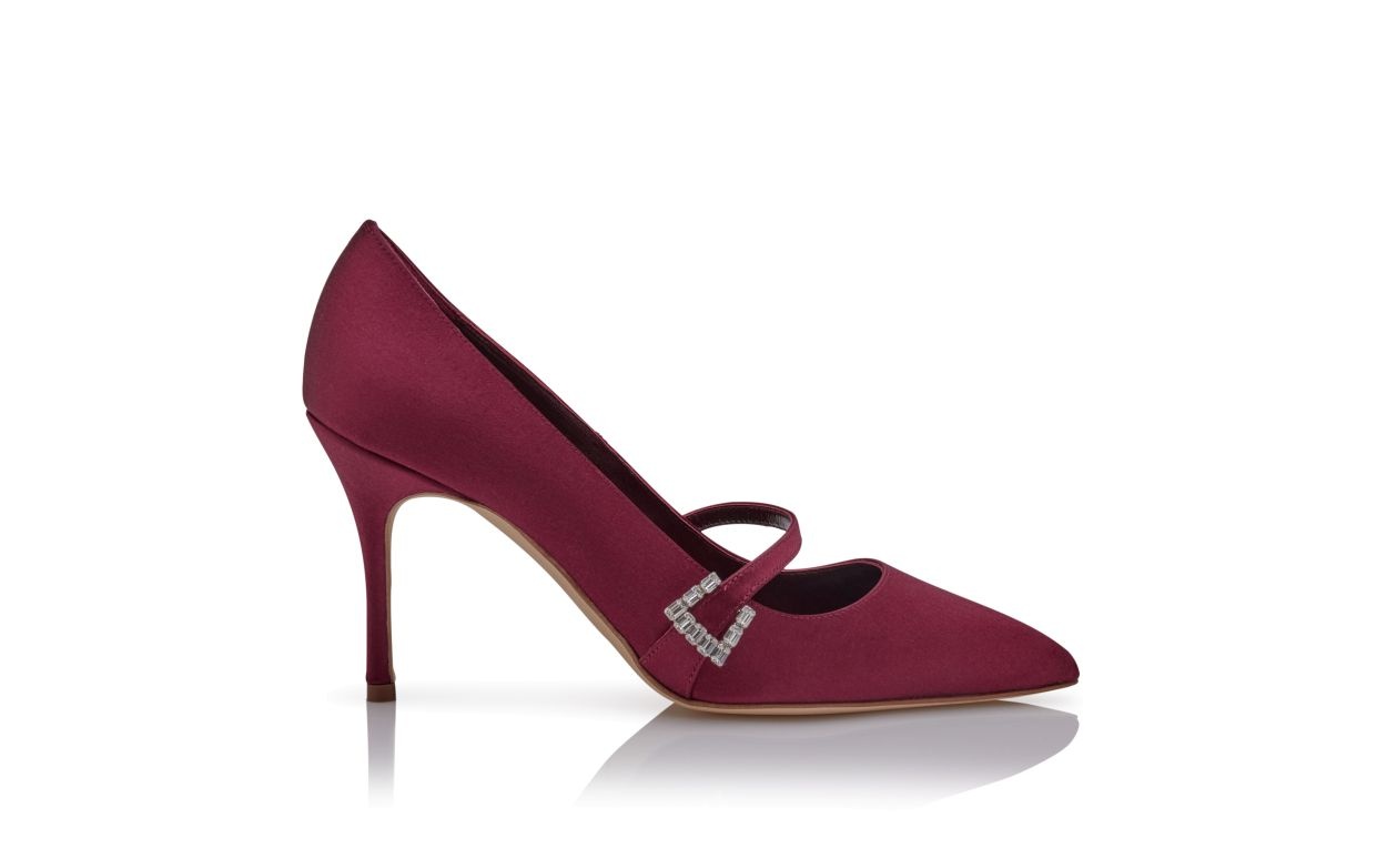 Dark Red Satin Mary Jane Pumps - 1