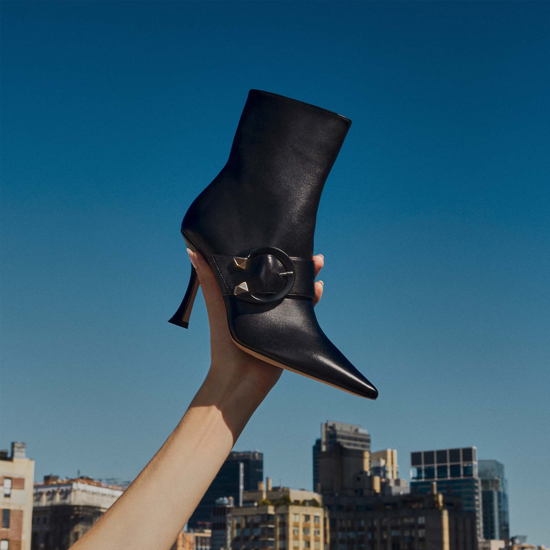 Magik 90
Black Nappa Leather Pointed-Toe Ankle Boots with C-Buckle - 7