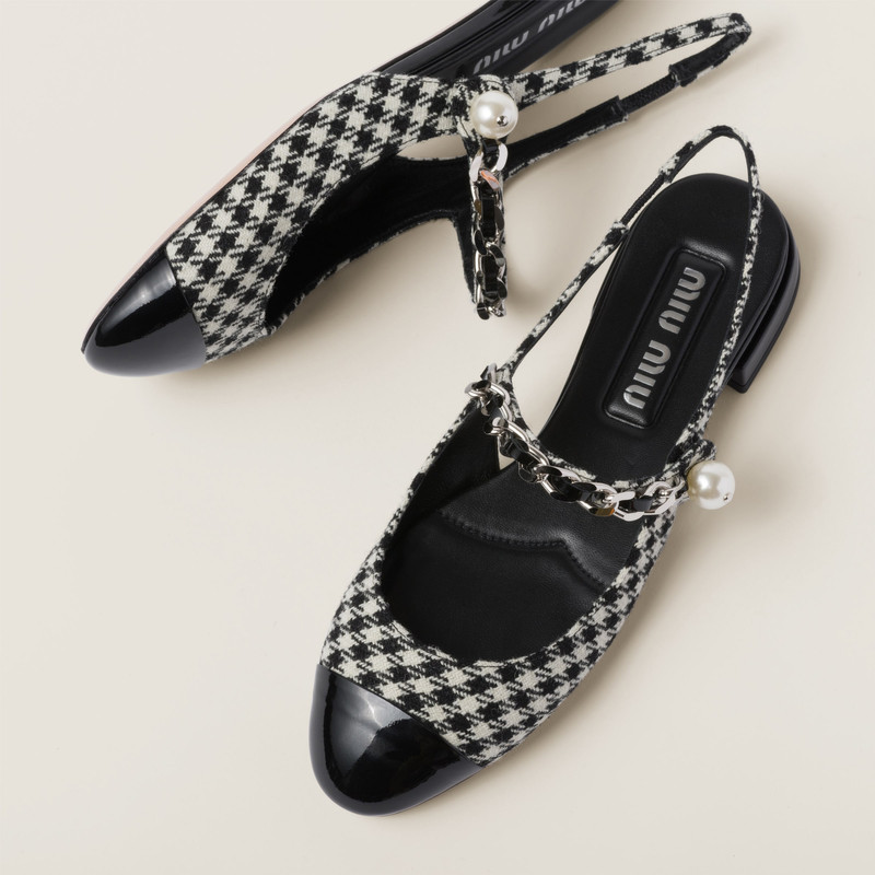 Miu Miu Gingham check and patent leather slingback ballerinas outlook