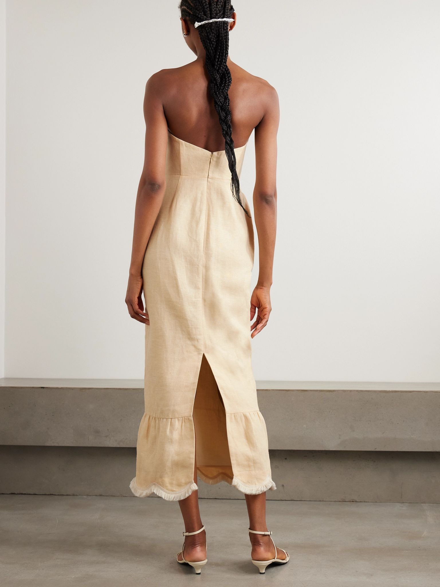 Essie fringed linen maxi dress Pastel yellow - 3