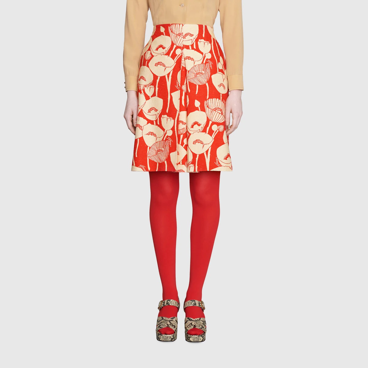 Flower print silk skirt - 3
