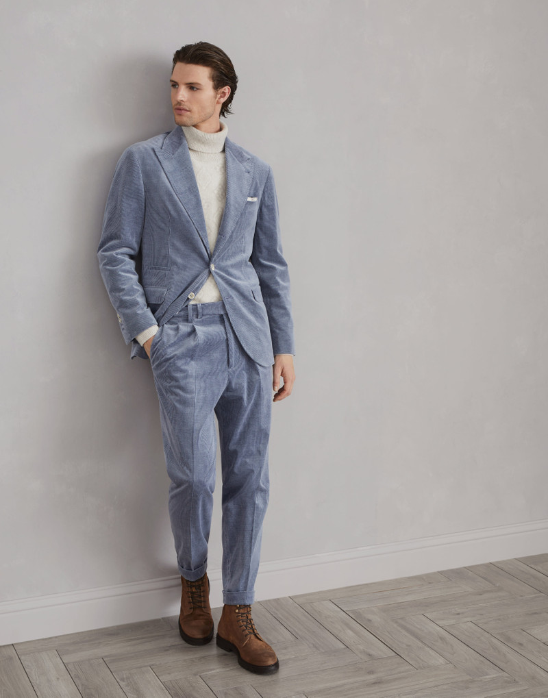 Comfort cotton and cashmere corduroy Leisure suit: peak lapel jacket and trousers with double pleats 4
