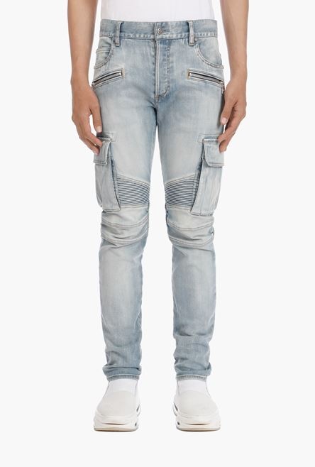 Tapered blue cotton jeans - 7
