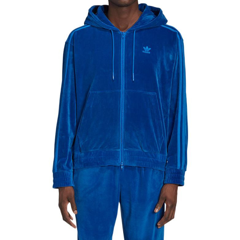 Men's adidas originals FW22 Solid Color Logo Embroidered Hooded Track Jacket Blue H55893 - 2