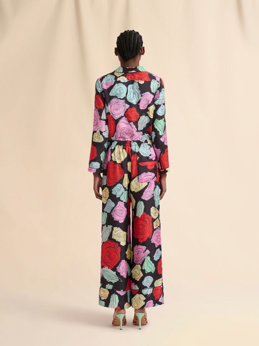 BLACK SILK PALAZZO TROUSERS WITH ORION PRINT - 3