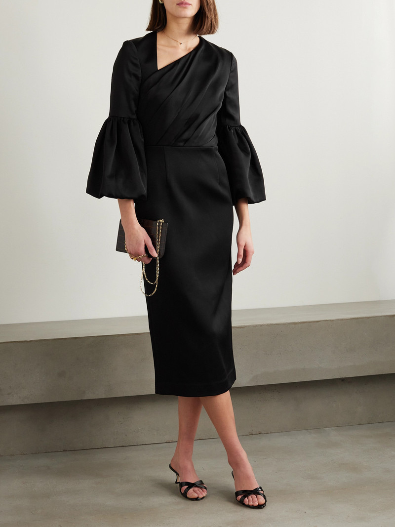 REBECCA VALLANCE Augustine Gathered Satin Midi Dress outlook