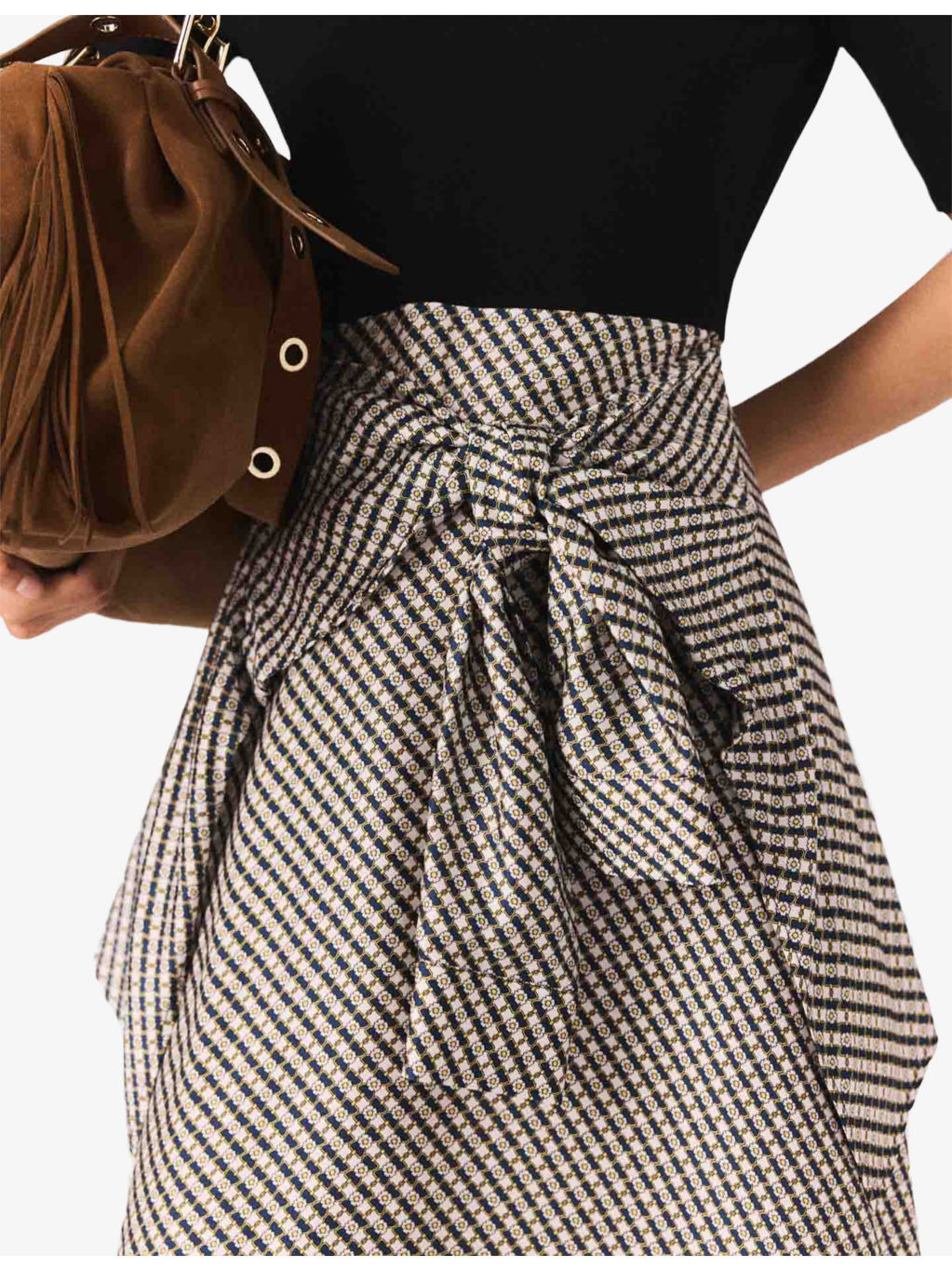 Bow-Print Collared Stretch-Cotton and Woven Midi Dress - 5