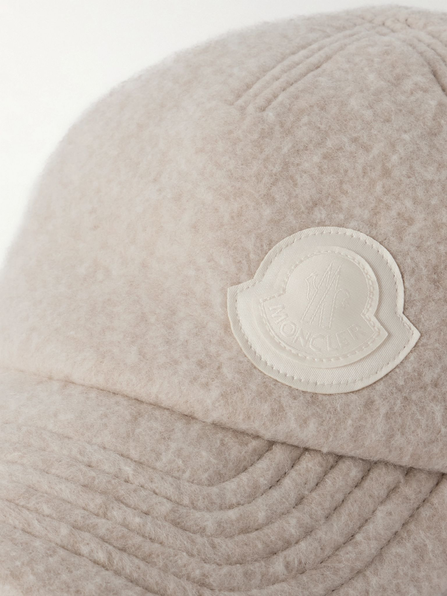Leather-trimmed appliquéd flannel baseball cap Beige - 4