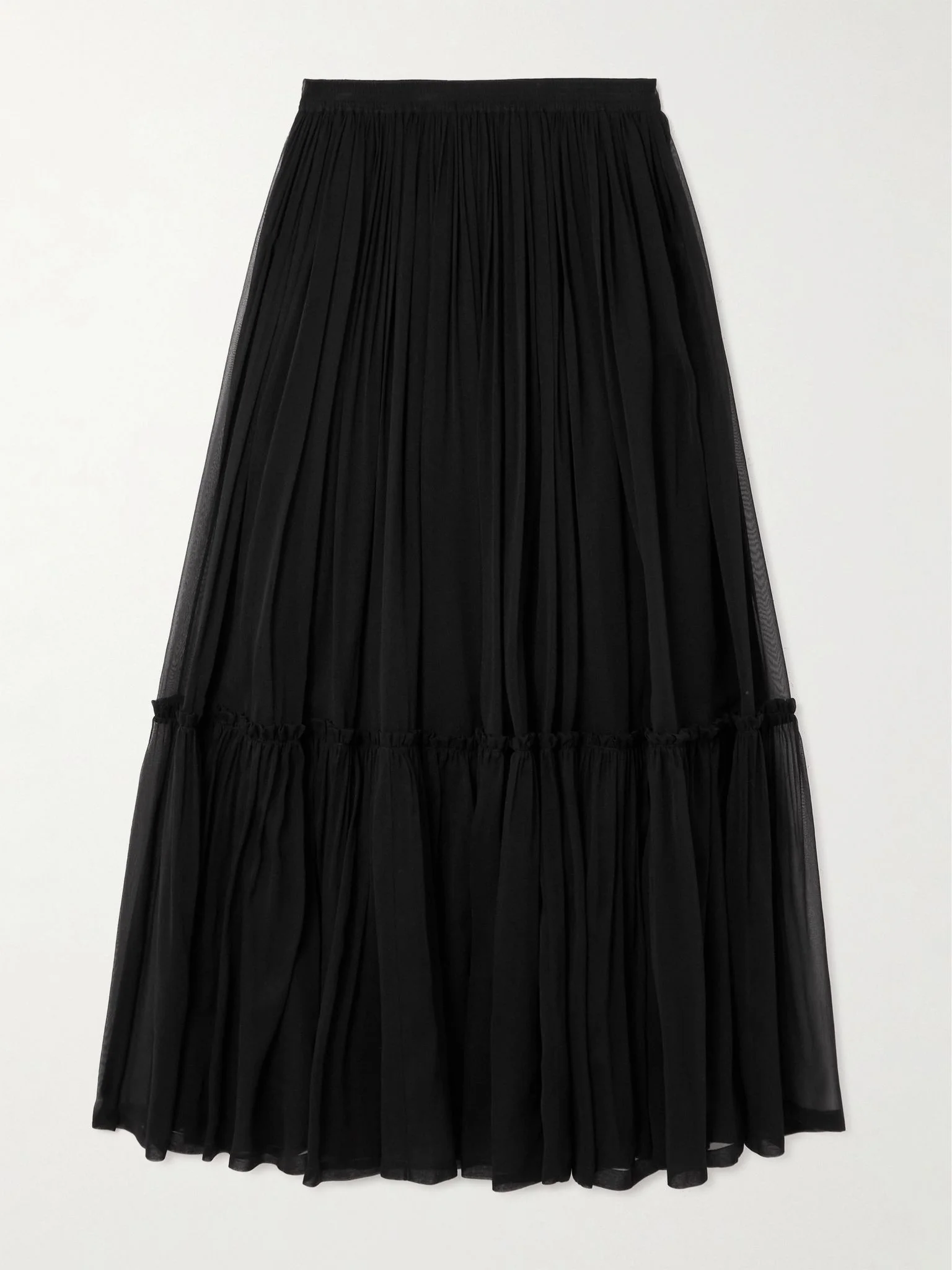 층 수집 실크 쉬폰 maxi 스커트 한국어 - 1