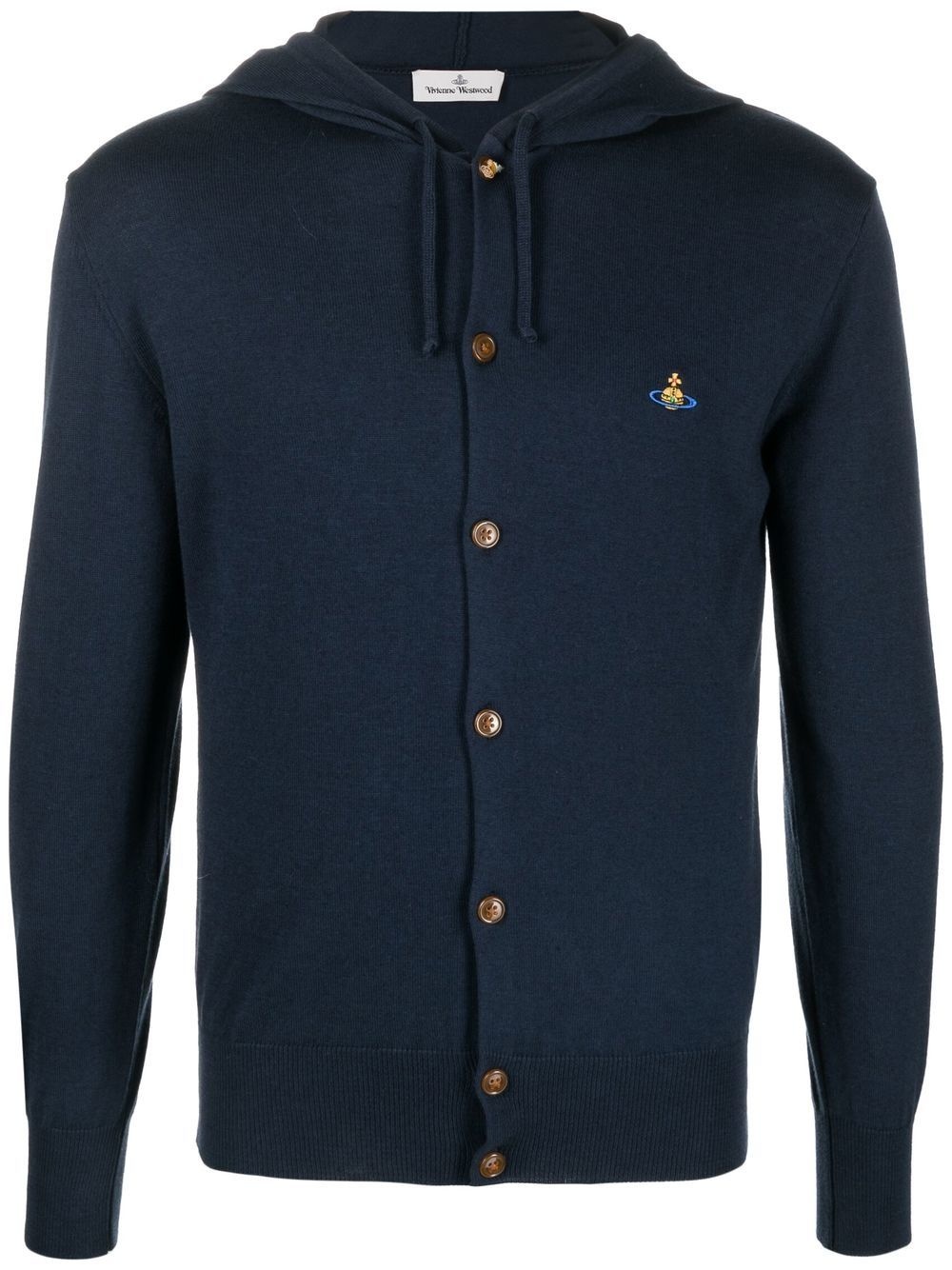 logo-embroidered hooded cardigan - 1