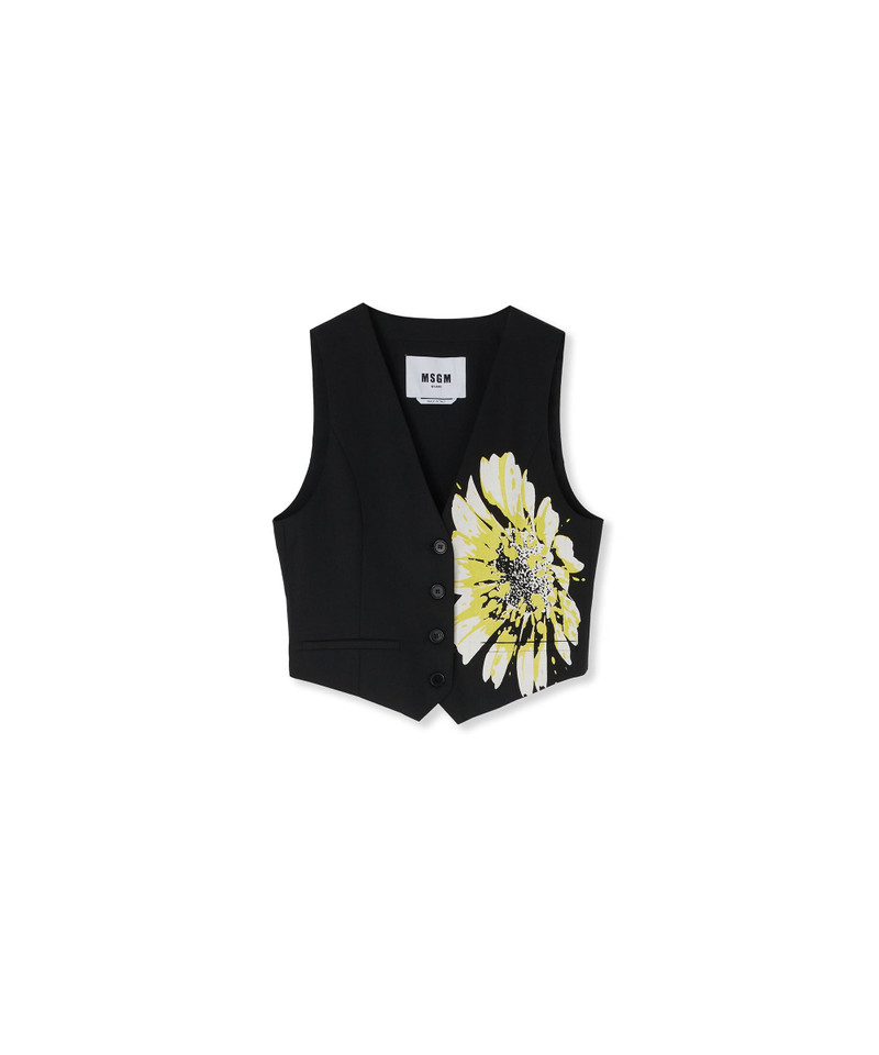 Fresh wool vest with daisy print 1