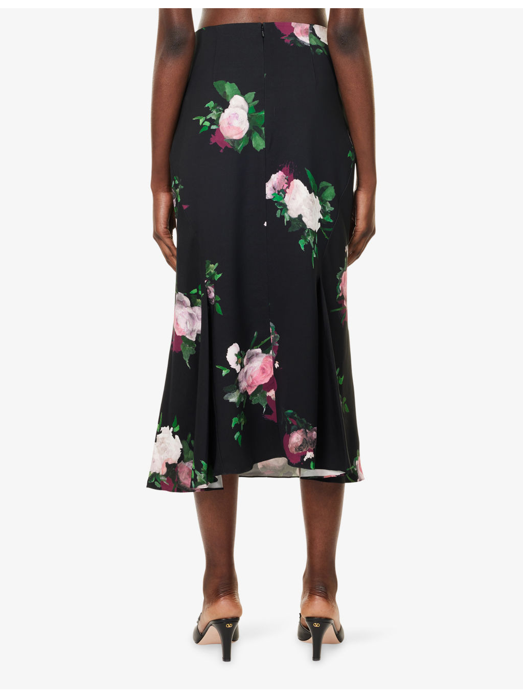 Floral A-Line Stretch-Woven Midi Skirt - 4