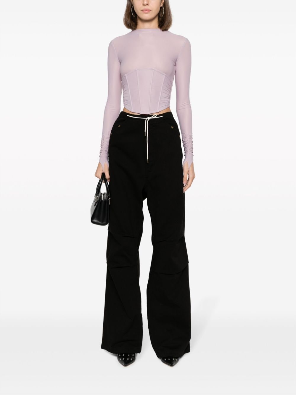 drawstring-waistband cotton trousers - 2