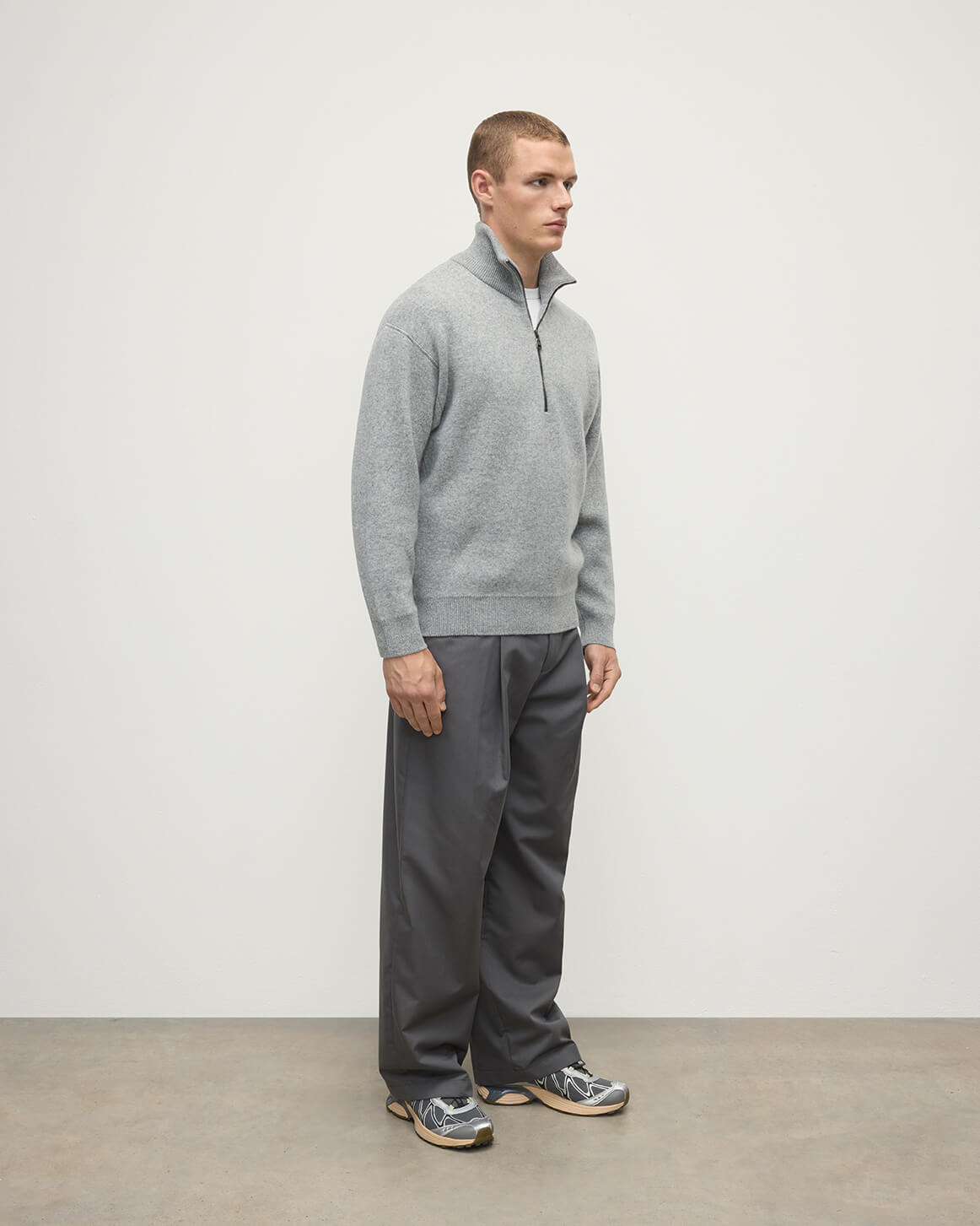 Double Face Grey Half Zip Jumper - 3