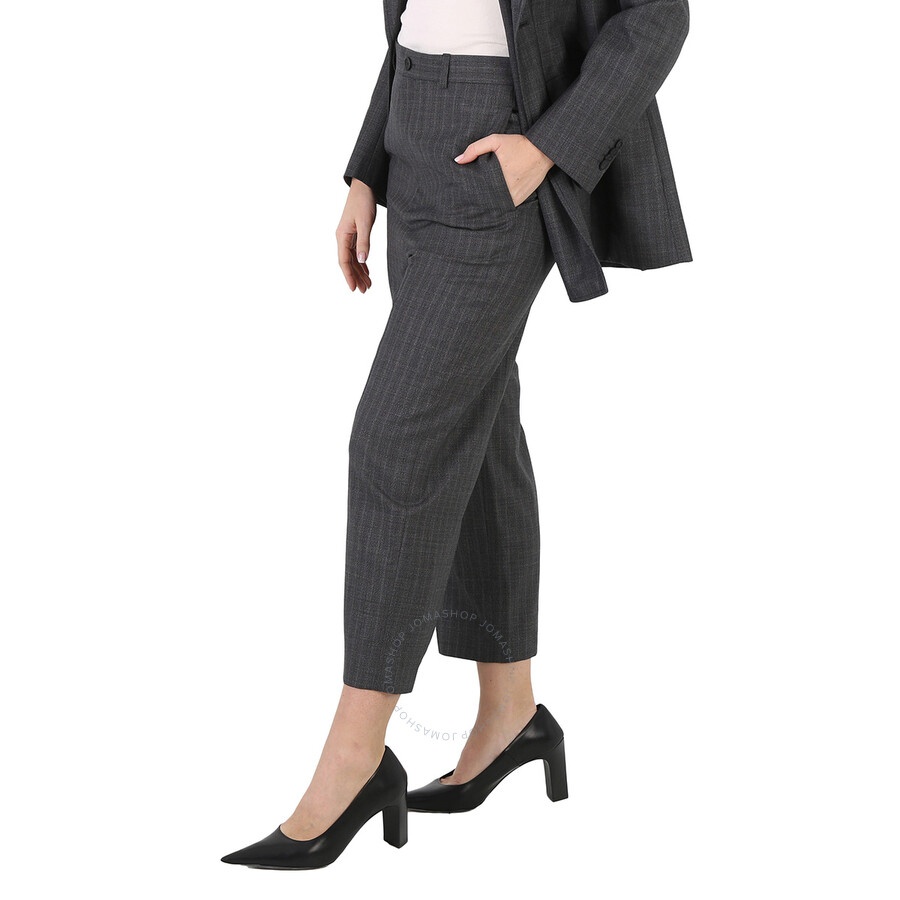 Balenciaga Ladies Grey Pinstripe Pattern Cropped Tailored Pants - 4
