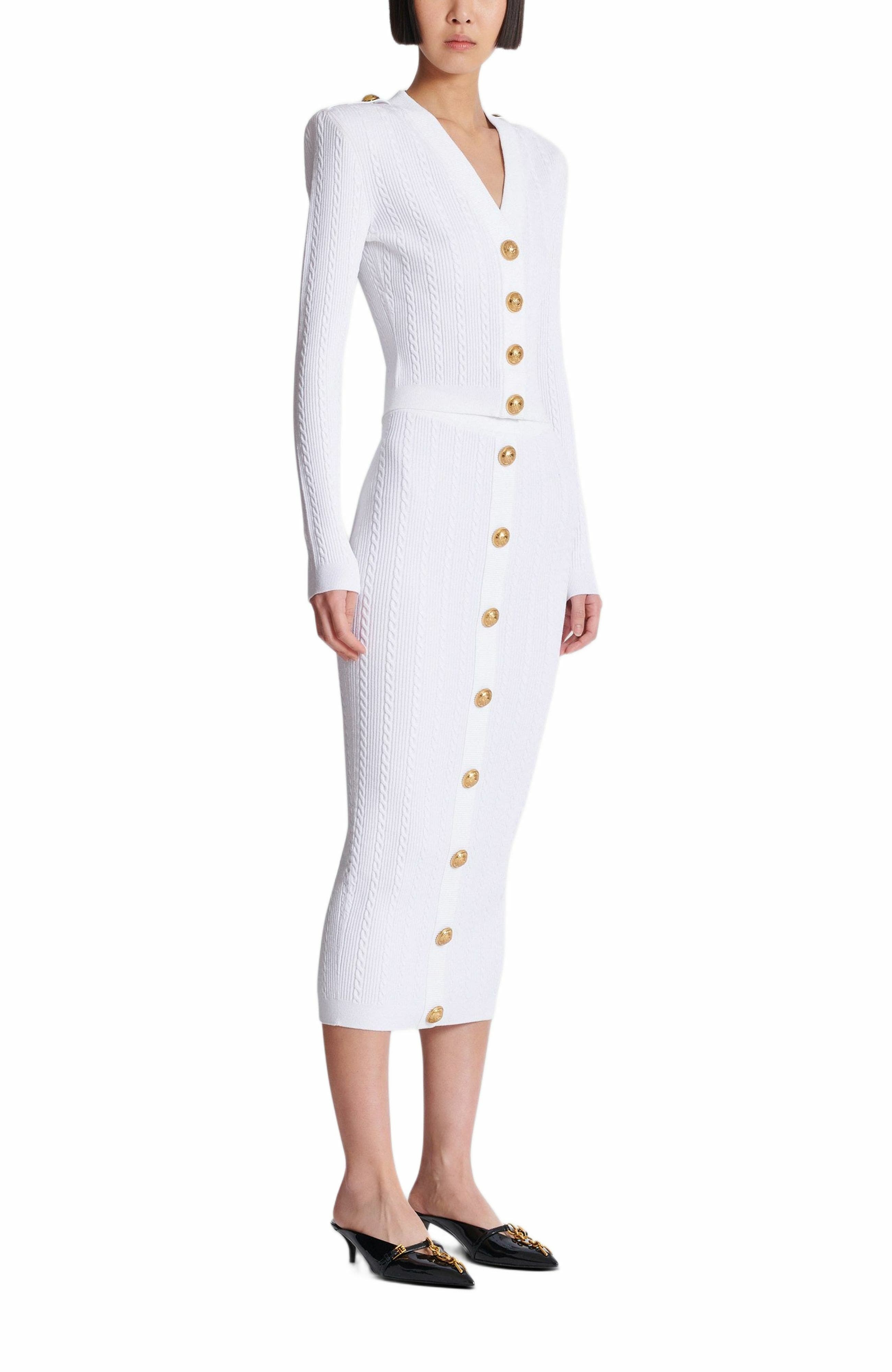 Balmain Long-sleeved cable-knit cardigan in White at Nordstrom - 2