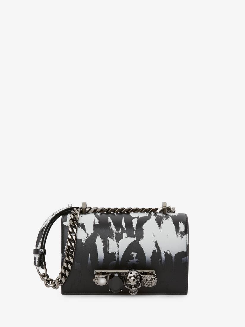 Mcqueen Graffiti Mini Jewelled Satchel in Black/white - 1