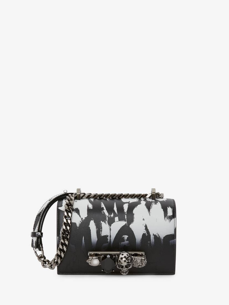 Mcqueen Graffiti Mini Jewelled Satchel in Black/white 1