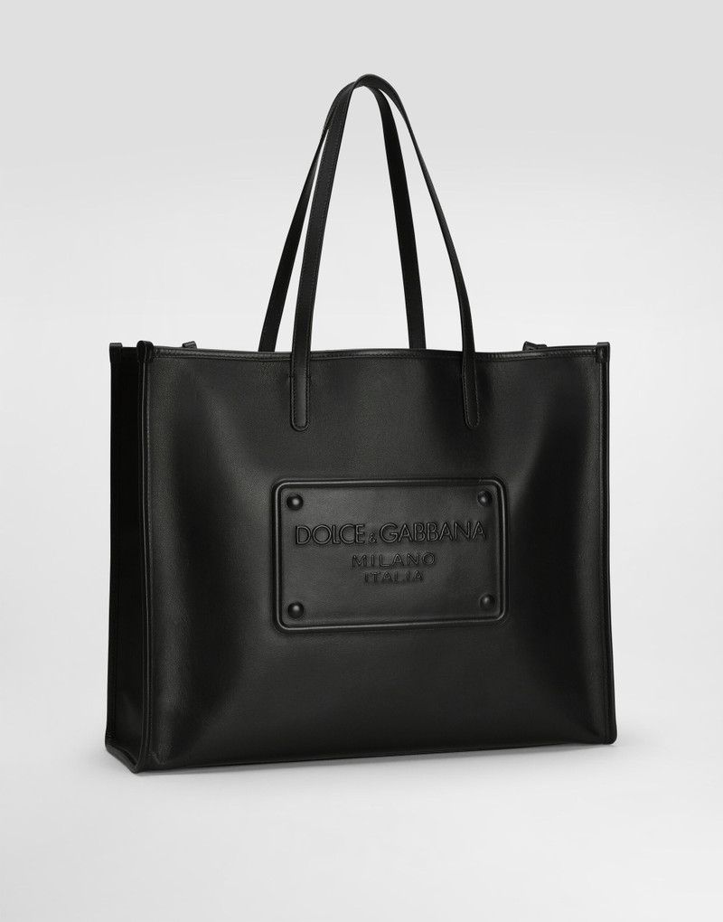 Calfskin shopper with raised logo 3